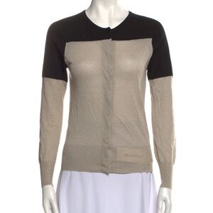 Dries Van Noten Beige/Black Color Block Wool/Silk Shimmer Accent Cardigan Small